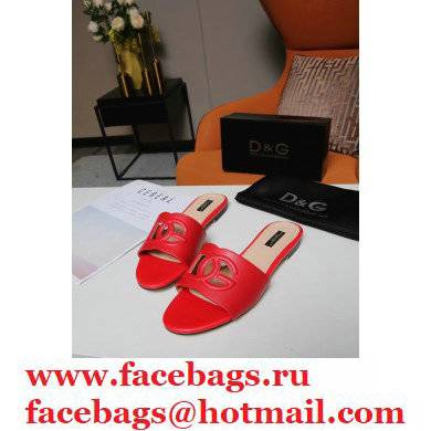 Dolce  &  Gabbana Calfskin Sliders Red with DG Millennials Logo 2021